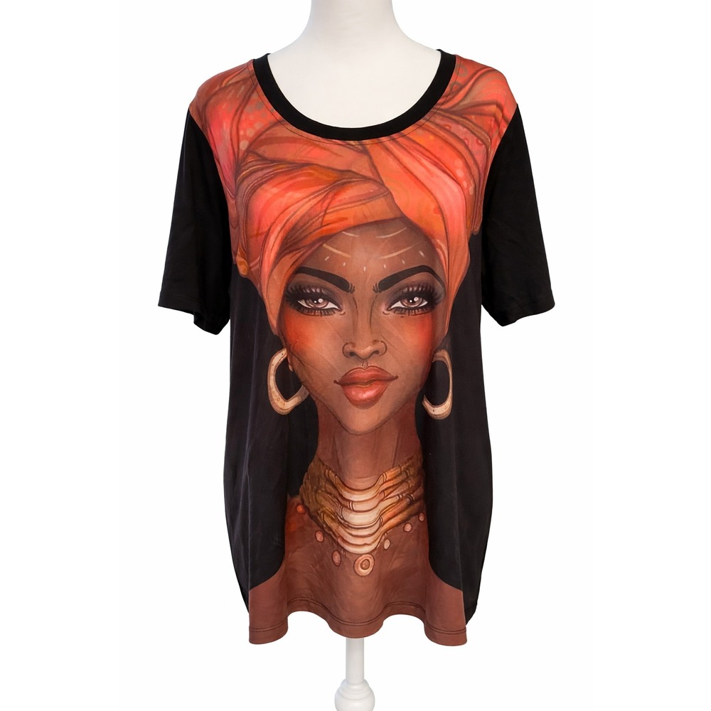 Ashley Stewart Regal African Queen Graphic Tee Women's Portrait‎ NWT Plus 18/20